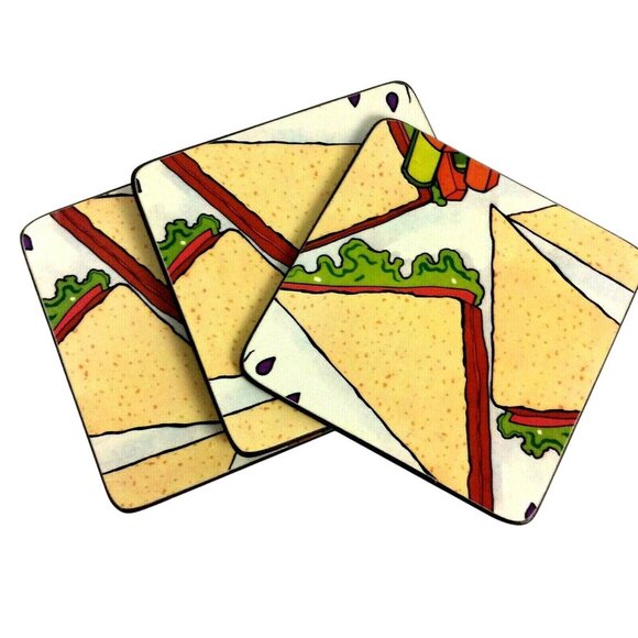 Sandwich & Fruit Pop Art Cork Backed Coasters Set Of 6 - Picture 3 of 4
